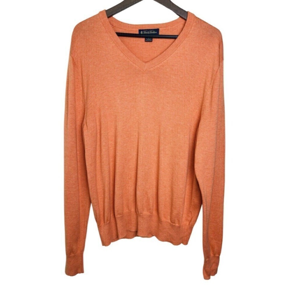 Brooks Brothers Men’s 100% Supima Cotton V neck Long Sleeve Size L Orange Casual